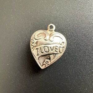 Vintage Sterling Silver Puffy Heart Charm intricately carved I Love